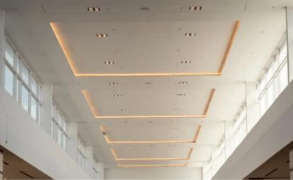 a ceiling with lights and windows